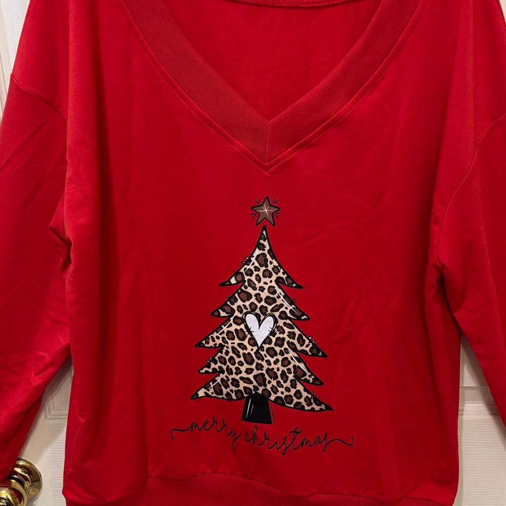 Red V-Neck Christmas Sweater - Picture 3 of 4